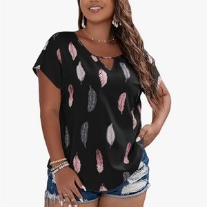 Floerns Women's Plus Size Casual Keyhole Neck Short Sleeve Printed Blouse Top 4X